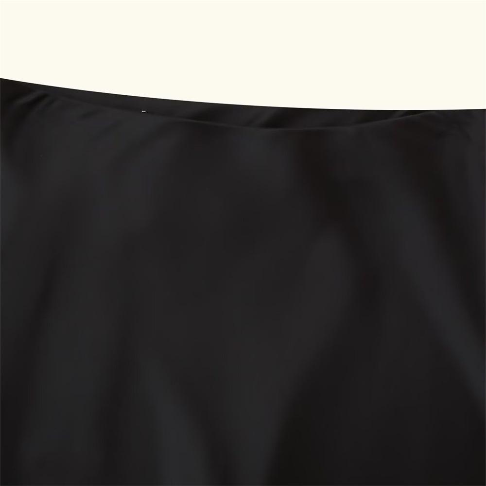 Women's Casual Slimming Satin Midi Skirt with Lace Trim
