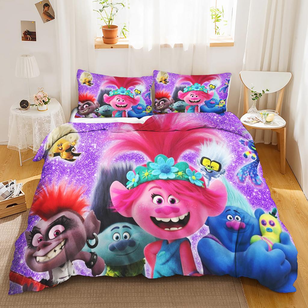 Trolls Anime Hogar Dormitorio Comforter Material de poliéster nórdico adecuado para niños y adultos Juego de 3 piezas