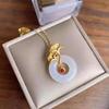 White Jade Ginkgo Leaf Pendant Necklace - Women's Retro Chinese Style Design