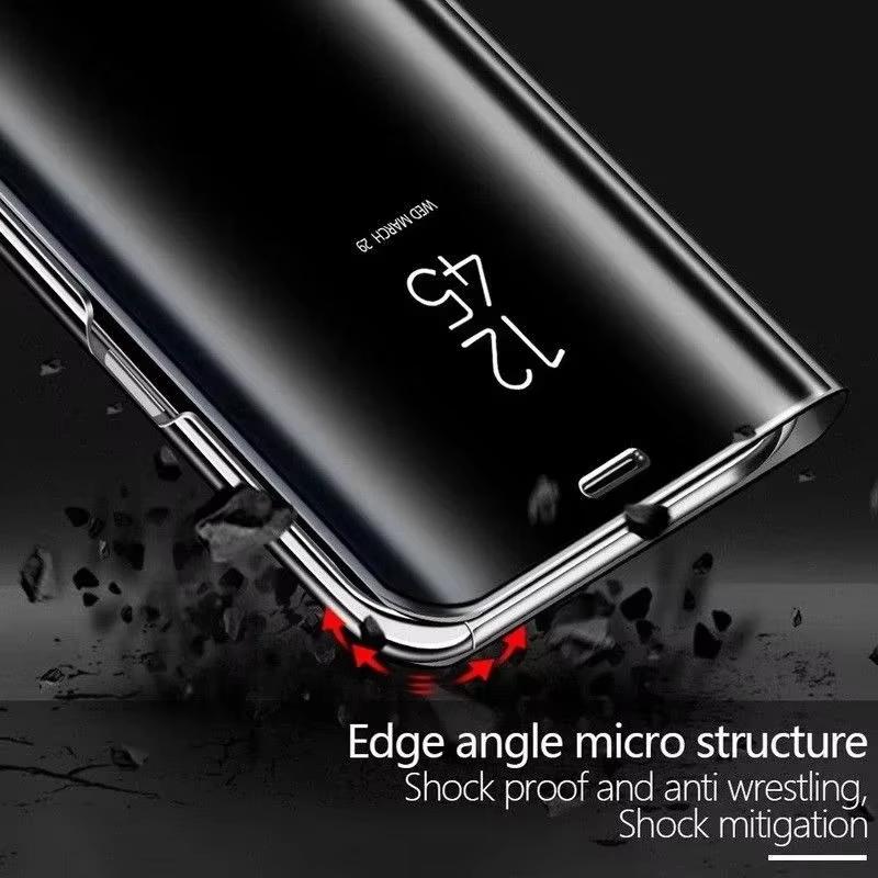 Luxury Mirror Flip Cases For Samsung Galaxy S26 Ultra S24 S23 S22 S21 Plus Fe Note 20 S25 Ultra Shockproof Leather Texture Cover
