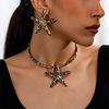 Stylish Leopard Pattern Starfish Necklace and Earring Trendy Women's Jewelry Set Elegant Accessories for Beach Vacations
