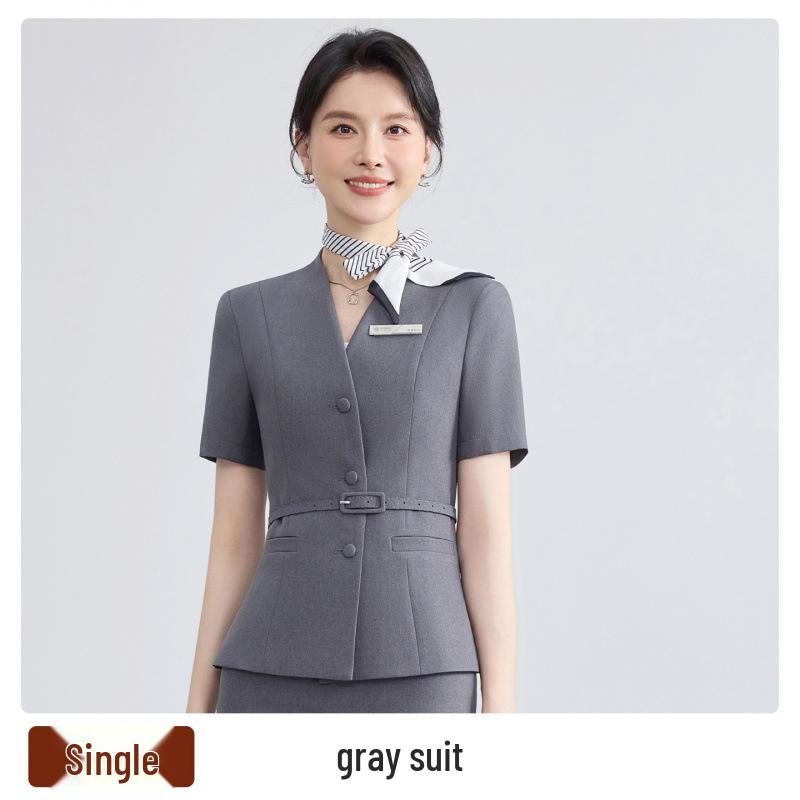 Women's Black Short-Sleeved Suit Set – Summer Lightweight Uniform for Hotel Receptionists, Sales Offices & Jewelry Stores