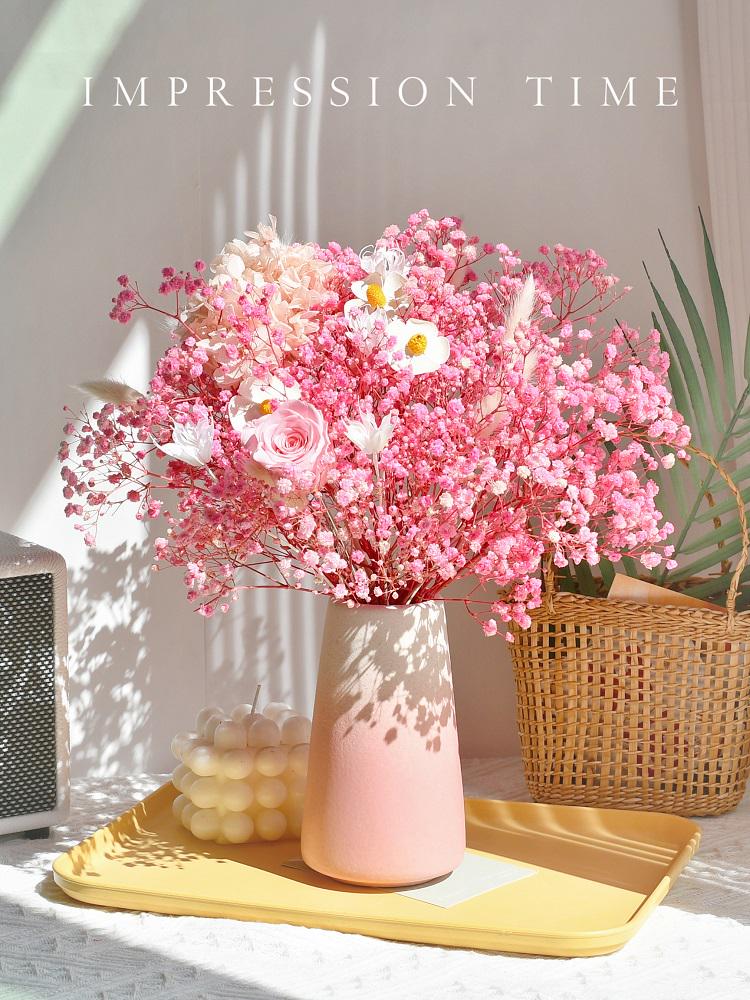 Eternal Rose & Baby's Breath Dried Flower Bouquet - Natural Living Room Display Ornament