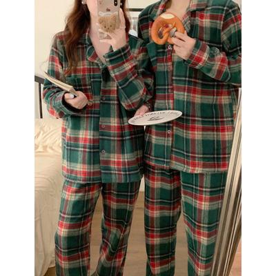 Conjunto de pijama de manga larga para mujer, ropa de dormir holgada vintage de invierno, con rayas gruesas y cuadros escoceses sencillos para amantes de la Navidad, en 2 colores