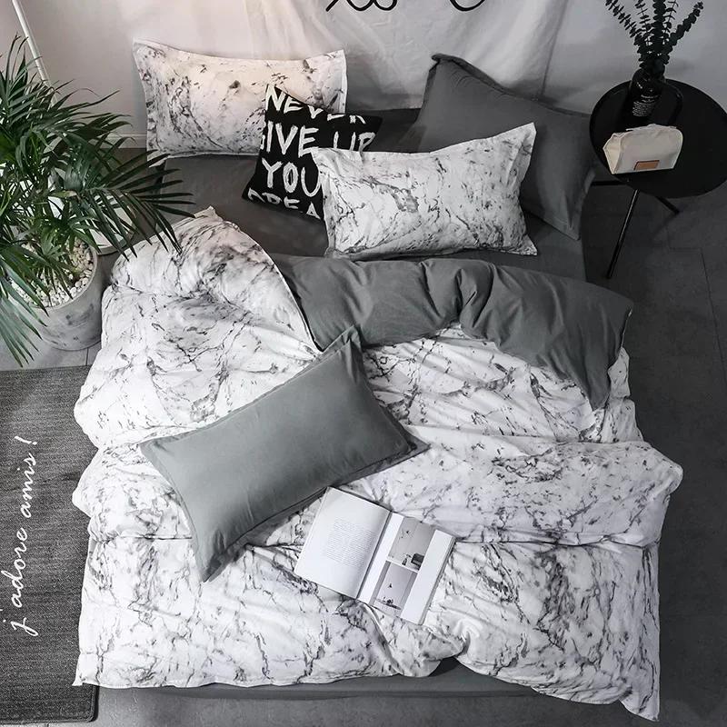 3PCS/set Black Marble Pattern Sanding Bedding Set Duvet Cover+Pillowase, Bedroom Bed Set, King Queen Double (Excluding Filler)