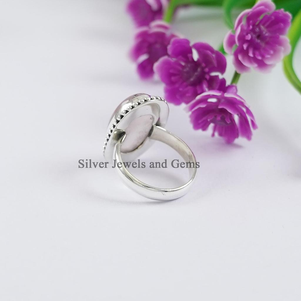 Rose Quartz Ring, 925 Sterling Silver Ring, Oval Ring, Gift for Mom, Capricorn Birthstone, Pink Gemstone Ring, Handmade Boho Ring