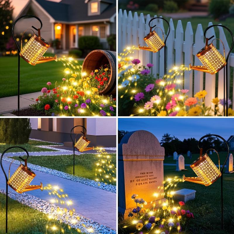 LED Solar Watering Can Lights Outdoor Solar Lantern String Waterproof Garden Lights for Patio Yard Pathway Plant Decoration