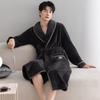 Autumn And Winter Men'S Nightgown Thermal Pajamas Fleece Thickened Flannel Long Bathrobes Coral Fleece Loungewear