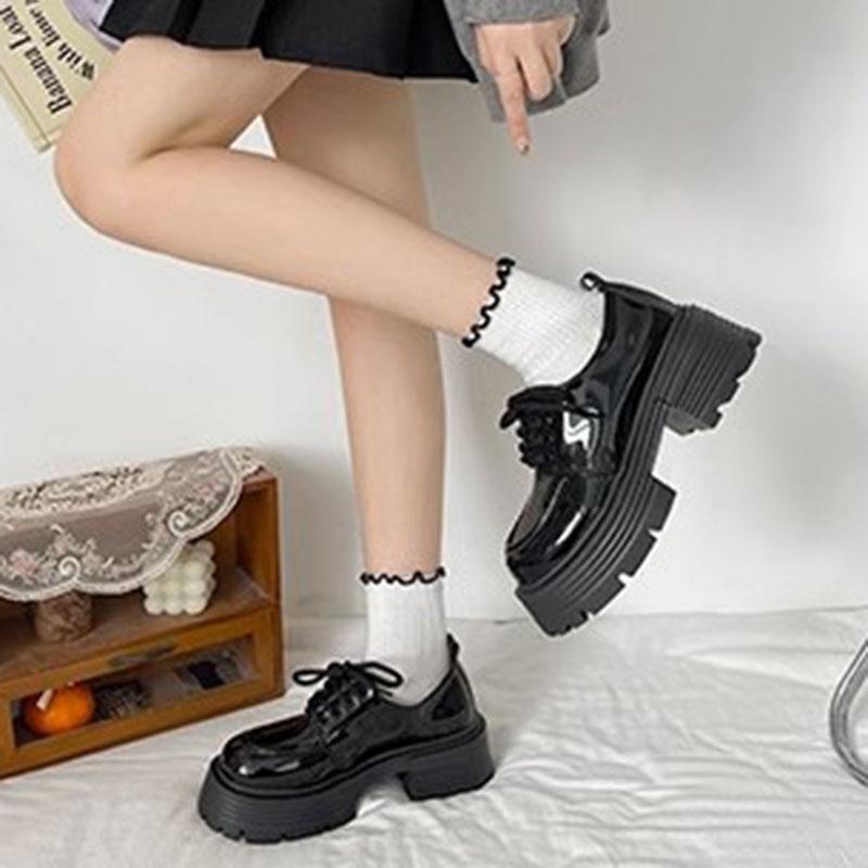 Comemore Mary Jane Shoes Thick Bottom Spring Autumn Black Lace Up Chunky Heeled Women's Shoes Platform JK Dress Loafers Shoes