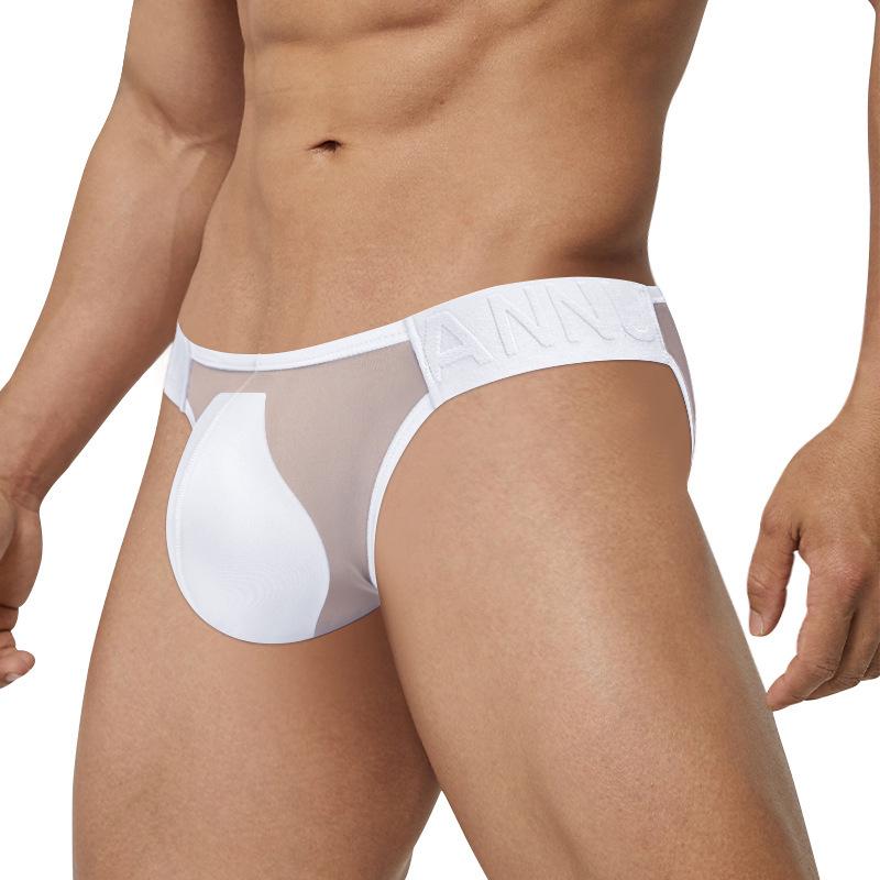 Herren Sexy High-Cut Nahtlose Eis-Seide Slips mit Transparentem Geprägtem Bund