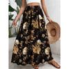 Plus Size, Elegant Floral Print Polyester Skirt - Casual A-Line, Non-Stretch Fabric, with Elastic Waistband and Ruffled Hem