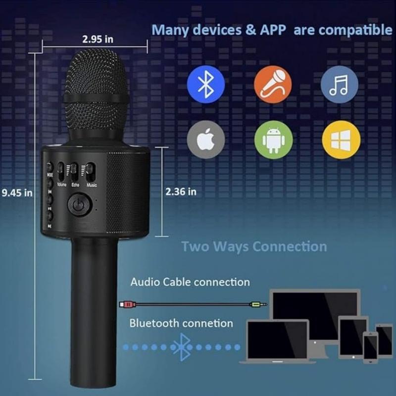 Wireless Bluetooth Speaker Mic Karaoke Microphone Handheld Portable Microphone Mobile Phone Music Player for Children Home KTV