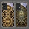 Golden Vintage Embossed Tempered Glass Phone Case for Samsung Galaxy A06 A17 A55 A54 A53 A52 A36 A14 A31 5G Floral Pattern Cover