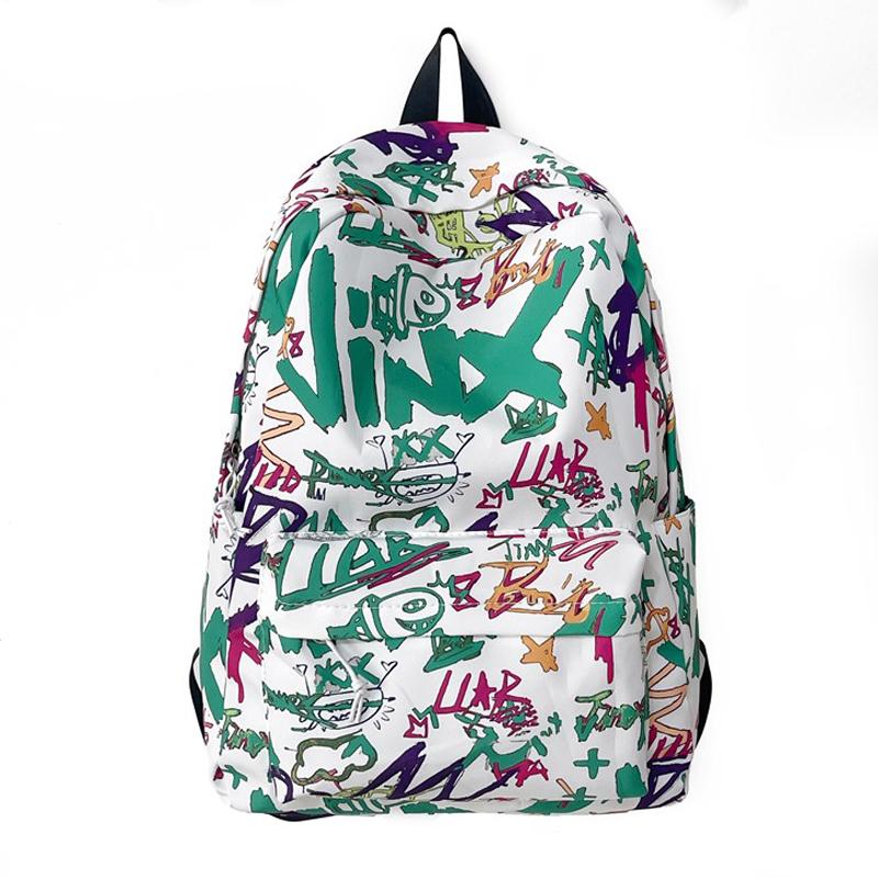 

Graffiti Print Backpack Junior High School Student Lightweight Schoolbag Men and Women Large Capacity Backpack зелёный