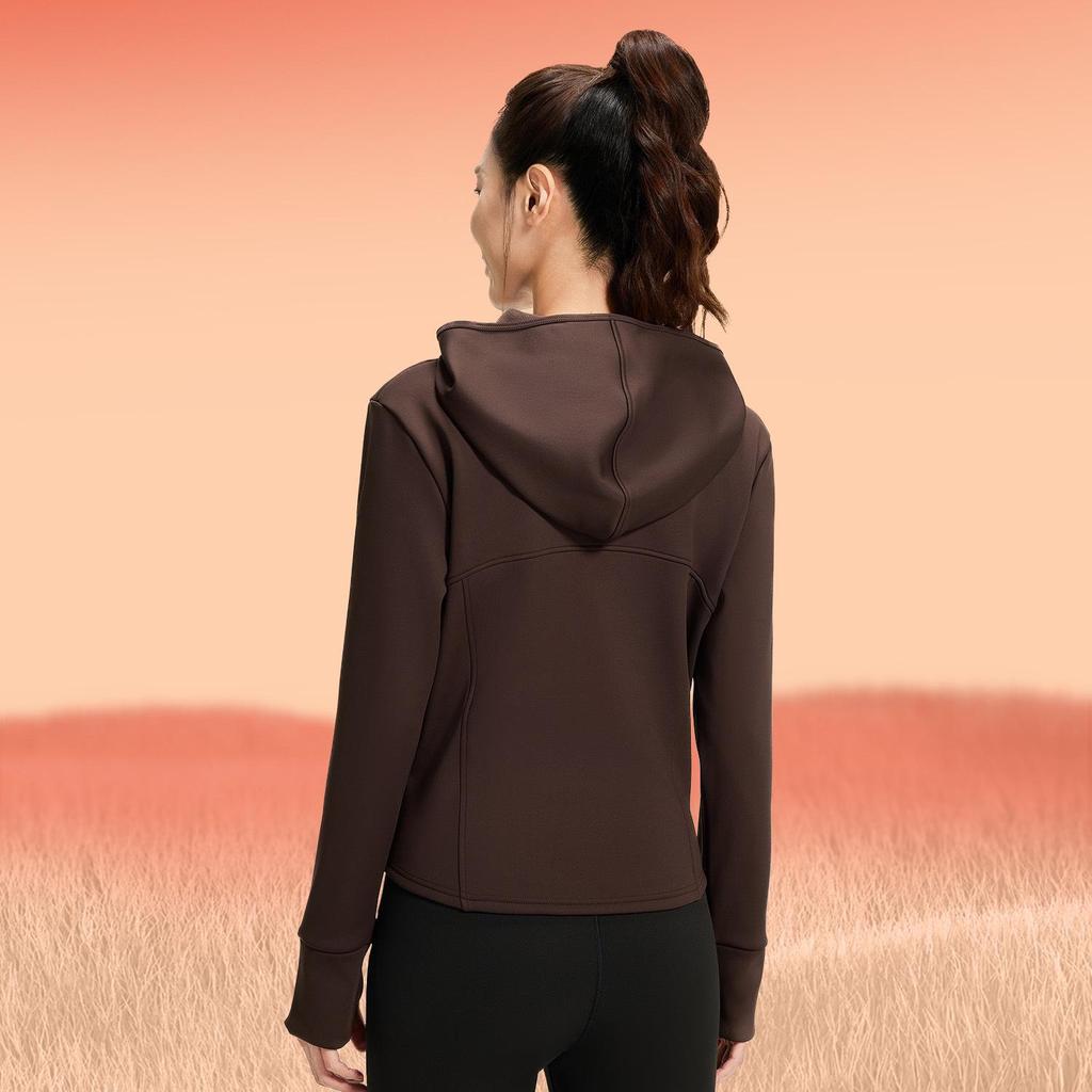 Juyitang Samt-Kapuzen-Yoga-Jacke - Pfirsich, Verdickt, Lockere Passform mit Taschen