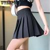 Pleated Skirt A-line High Waist Women Back Zipper Built-in Anti-light Safety Pants Slim Black Grey Hotswet Preppy Style Casual