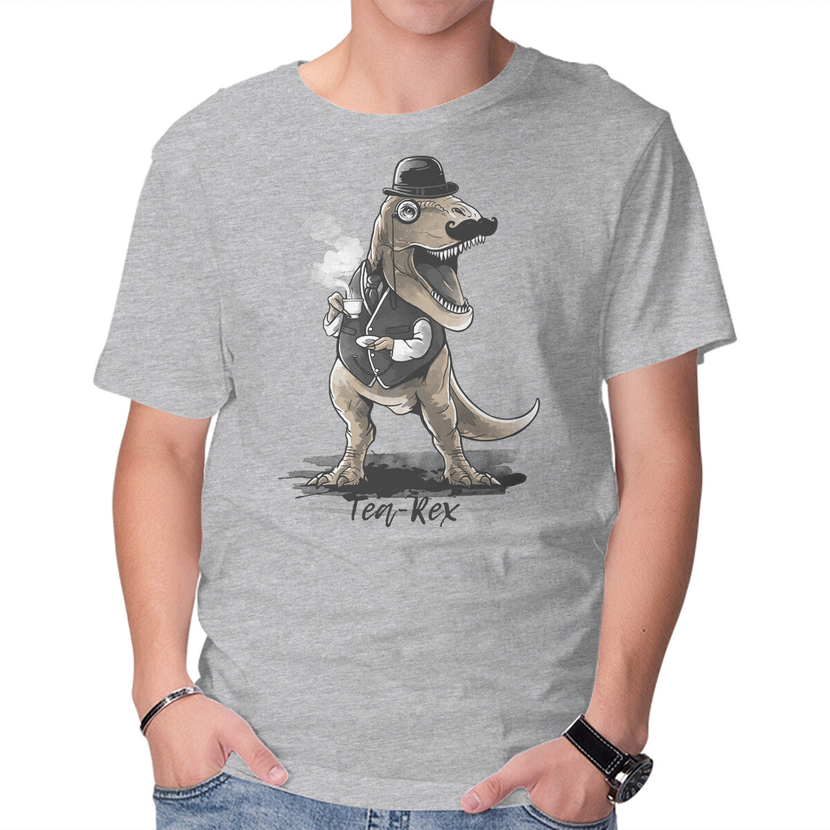 Unisex Crew Neck T-Shirt English Tea Rex Graphic Short Sleeve Casual Tee M