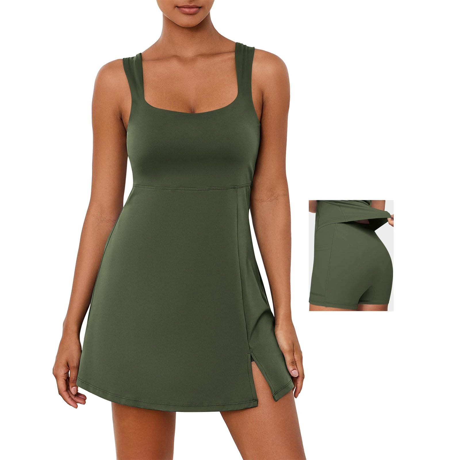 Women s Fashion Casual Sleeveless Yoga Tennis Dress with Shorts 2-Piece Set L