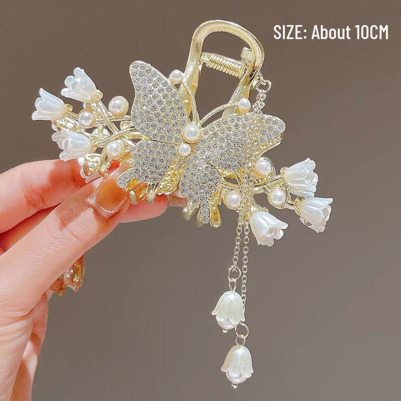 

Элегантная заколка-бант из черного сатина со стразами - Женский аксессуар-краб