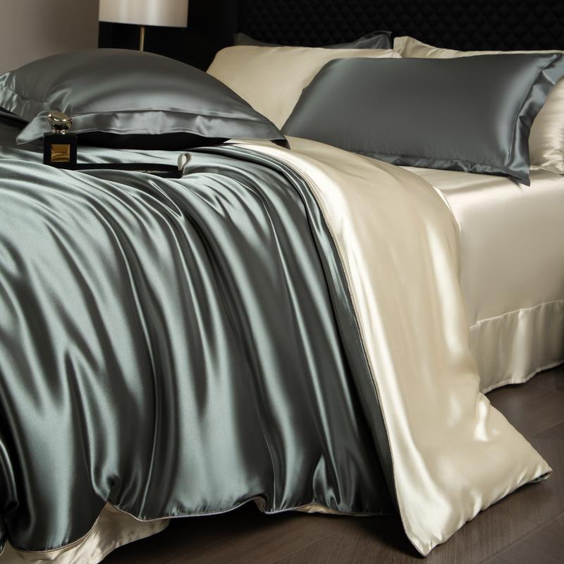 Luxury Mulberry Silk Duvet Cover Set High End Satin Solid Color Quilt Cover and Pillowcases Soft Silky King Size Comforter Cover