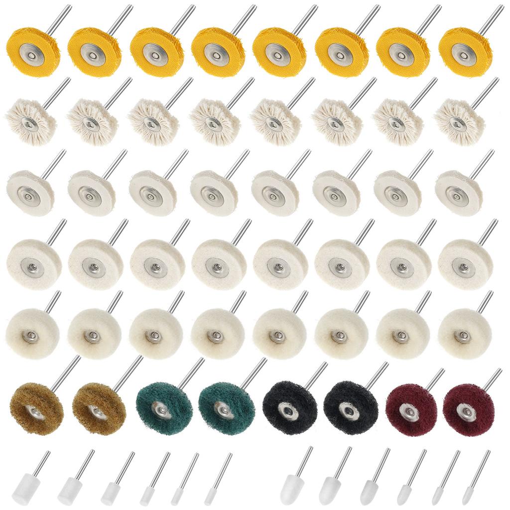 50/58PCS Mini Drill Abrasive Brush Nylon Fiber Buffing Polishing Wheel with 1/8 Inch Shank for Dremel Rotary Tool Accessories