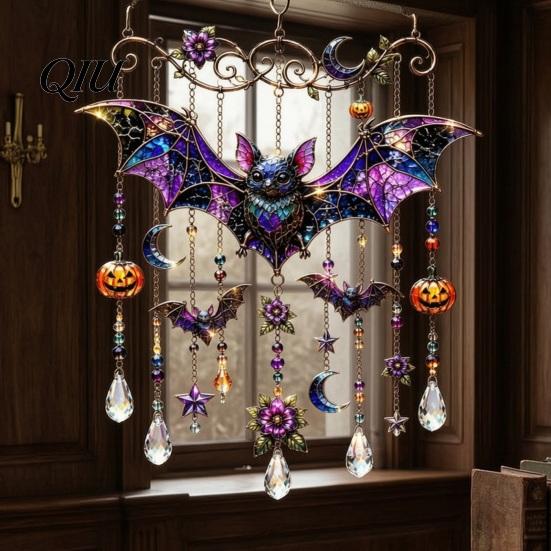 Mysterious Courtyard Landscaping Halloween Wind Chime, Colorful Bird Sun Catcher, Cute Spooky Window Suncatcher Ghost Windchime, Hanging Decoration