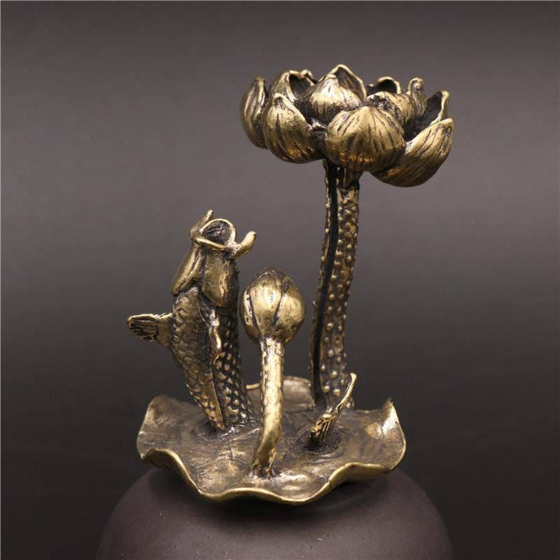 1pc Pure Brass Lotus Leaf Lotus Backflow Incense Ornament Solid Copper Frog Lotus Pond Artistic Conception Incense Holder.