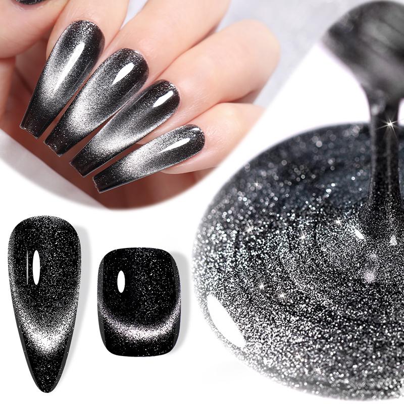 7ML Black Crystal Cat Magnetic Gel Sparkling Glitter Gel Nail Polish Semi Permanent Uv Gel Nail Art No Need Base Color