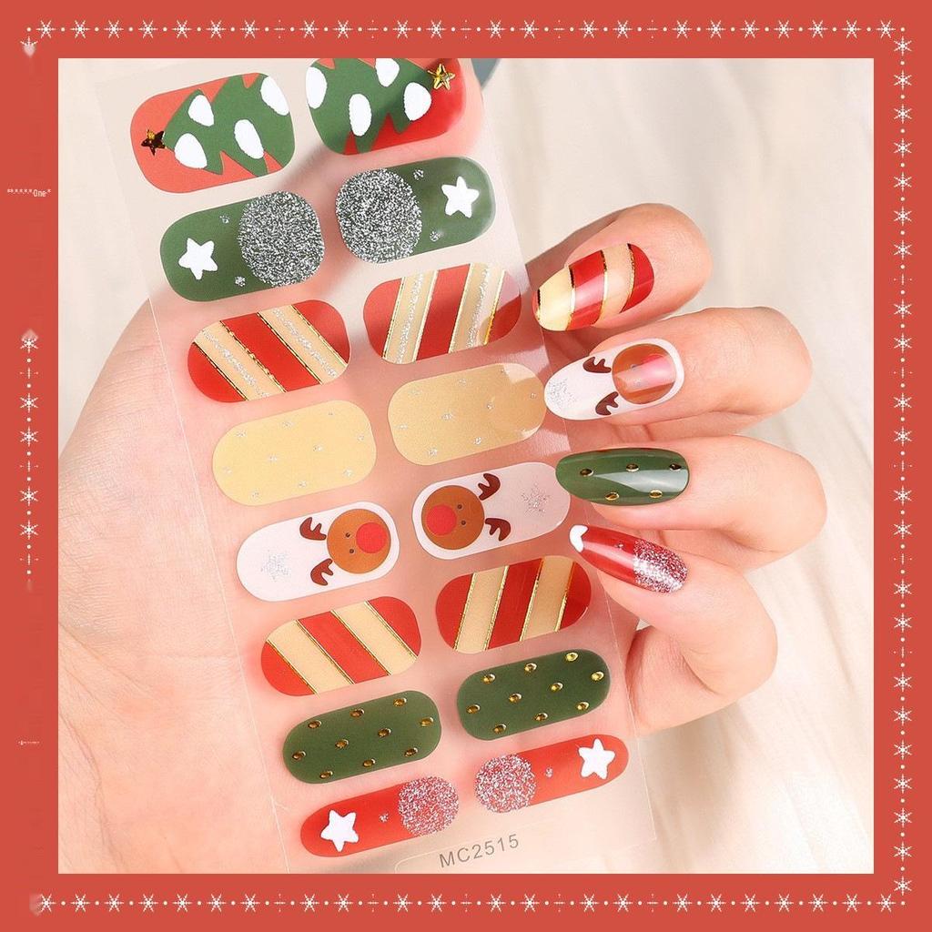 16-Finger French Christmas Gel Nail Stickers - No-Bake, European & American Fashion