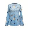 Spring Fall Women's Floral Print Casual Long Sleeve Crew Neck Sweatshirt Clothing