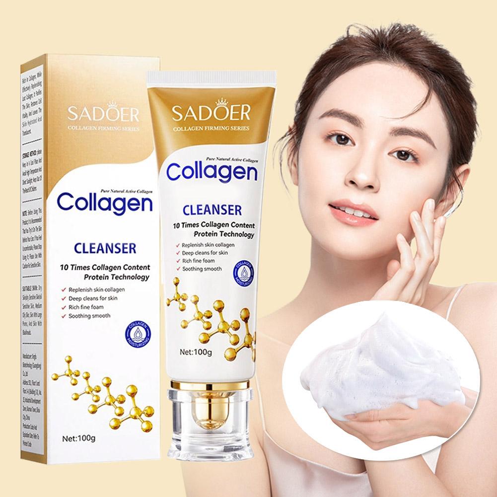 100G SADOER Collagen Facial Cleanser Skincare Firming Moisturizing Face Cleansing Face Wash Foam Cleanser Skin Care Products