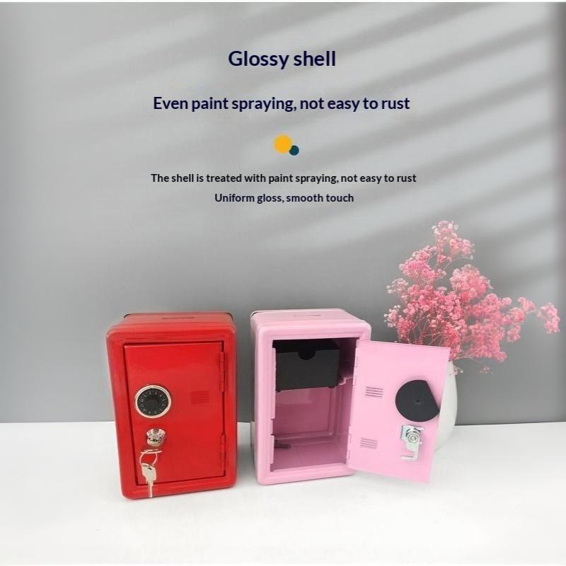 Mini Metal Safe Piggy Bank with Combination Lock Key Access Portable Coin Cash Saving Box for Kids Home Desktop Decor