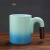 Fēnggētú 450ml Gradient Ceramic Coffee Mug with Wooden Handle
