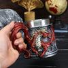Western Monster Dragon Mark Coffee Cup, Stainless Steel Dragon Statue Water Cup, 3D Castle Guardian Dragon Beer Cup
