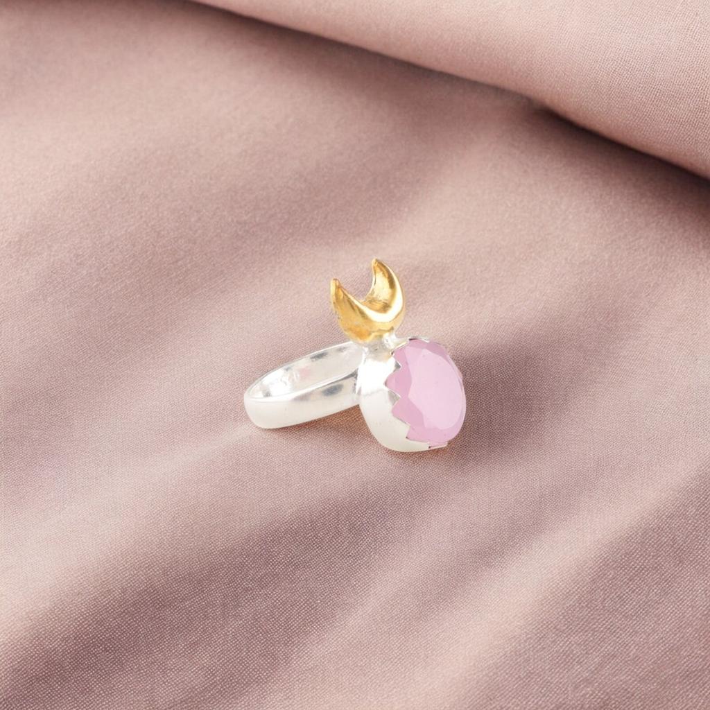 Rose Chalcedony Gemstone 925 Stolid Silver Handmade Ring Women Jewelry For Gift RR-58-20