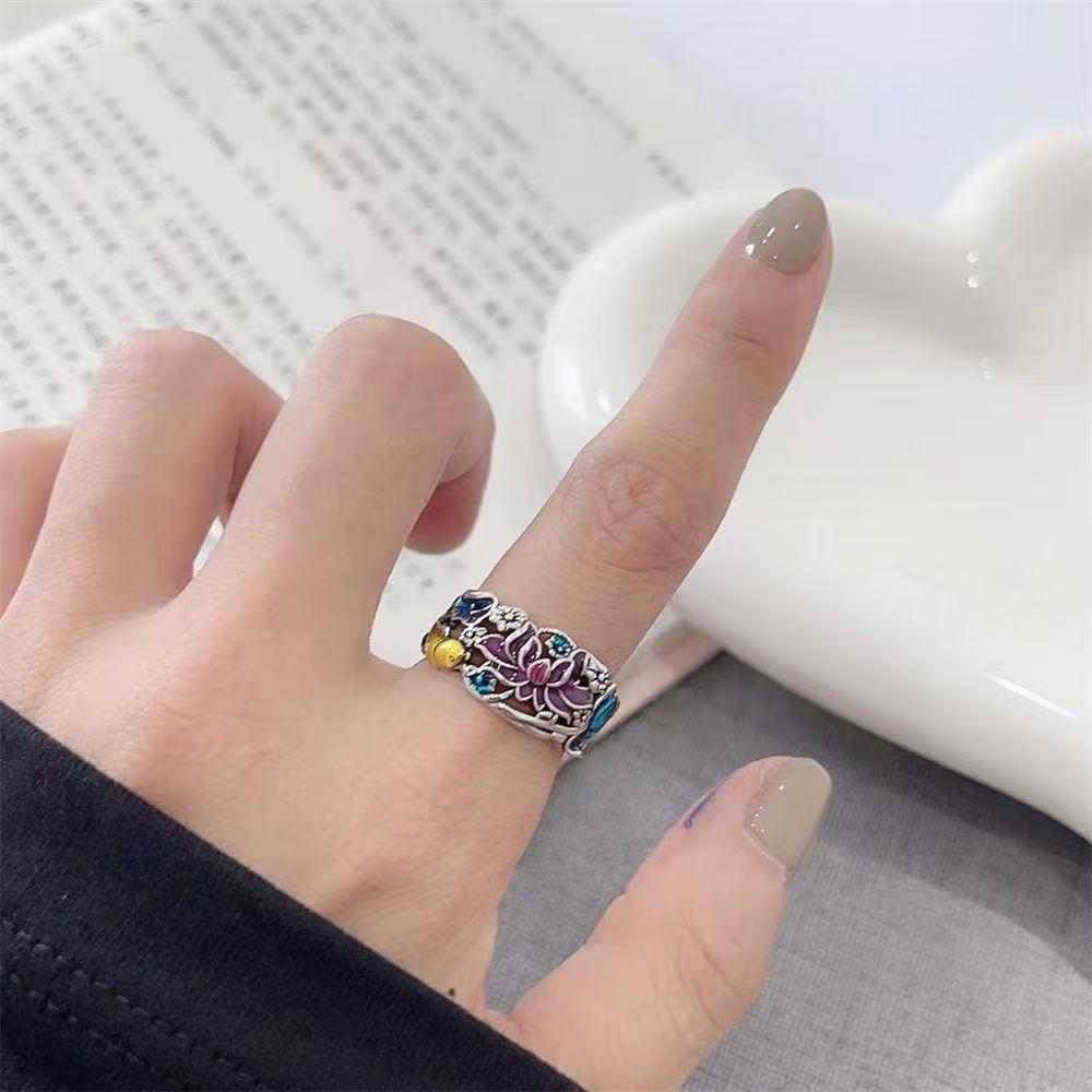Emaille Lotus Koi Retro Kleurrijke Ring - Verhelder Huid Temperament met Artistieke Flair