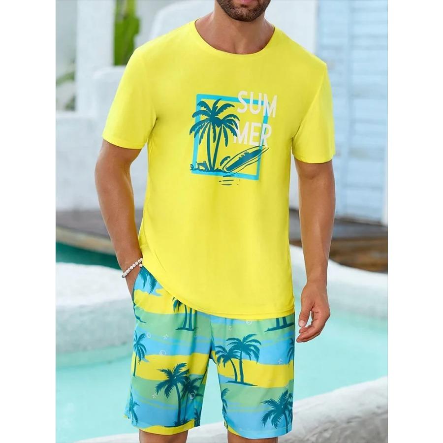 Gradient Print Men's Short Sleeve Shorts Set Hawaiian Men's Fashion Set Summer Men's Casual T-shirt Outdoor Beach Men's Shorts
