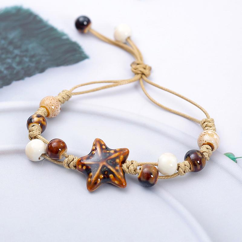 Vintage Star Ceramic Braided Rope Bracelets For Women Girls Sweet Bohemian Style Adjustable Bangles Jewelry Accessories Gifts
