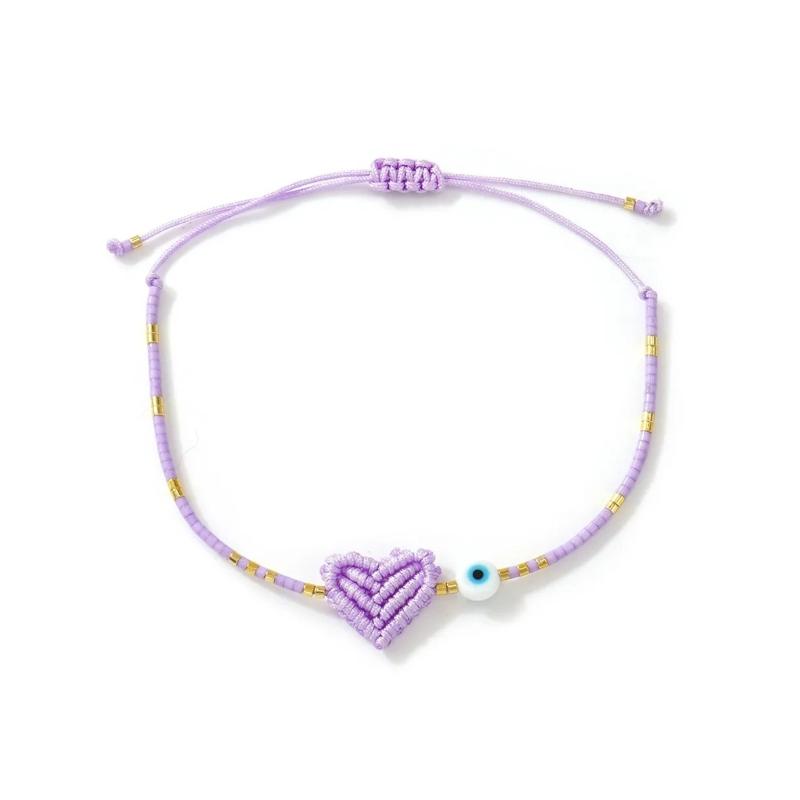 Artistic Colorful Beaded Bracelet Featuring Heart Pattern And Evil's Eye Charm Handmade Wristlet For Everyday Wear