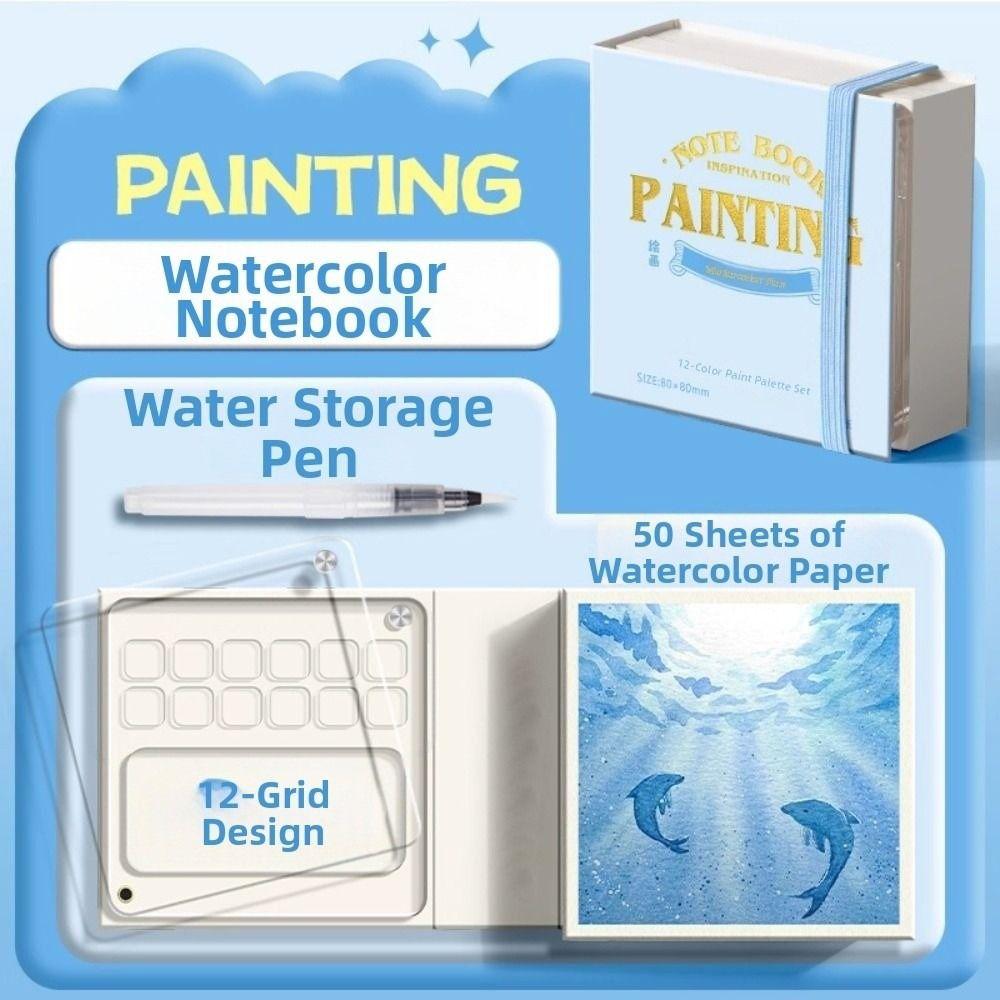 Grid Paint Box Tearable Painting Book Travel Watercolor Palette Paint Palette Notebook