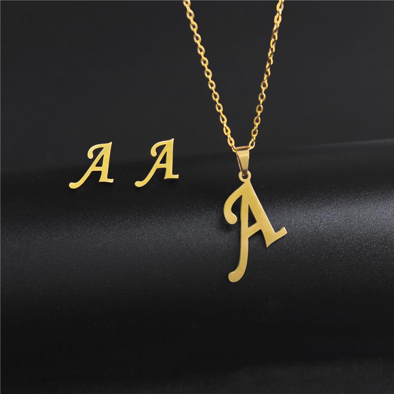 

Alphabet Pendant Necklace And Earrings Two Piece Set Fashion Minimalist Letter Jewelry Combination