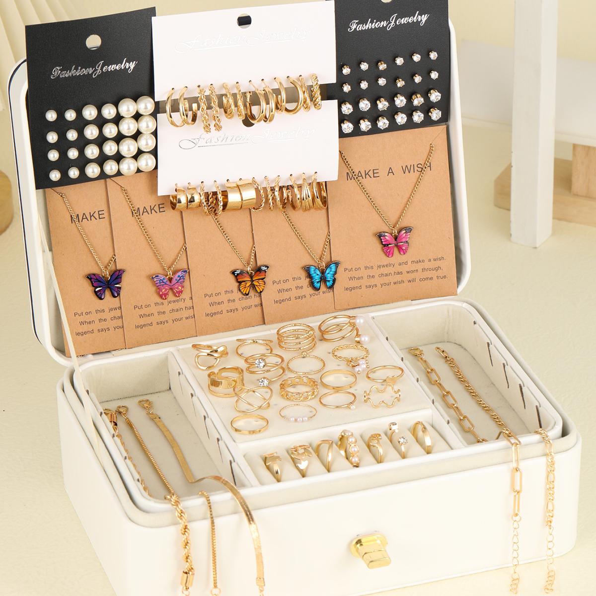 

104 Pcs/Set Fashion Metal Pearl Zircon Earrings Butterfly Necklaces Bracelets Rings Combinations Jewelry Sets For Women s Gifts