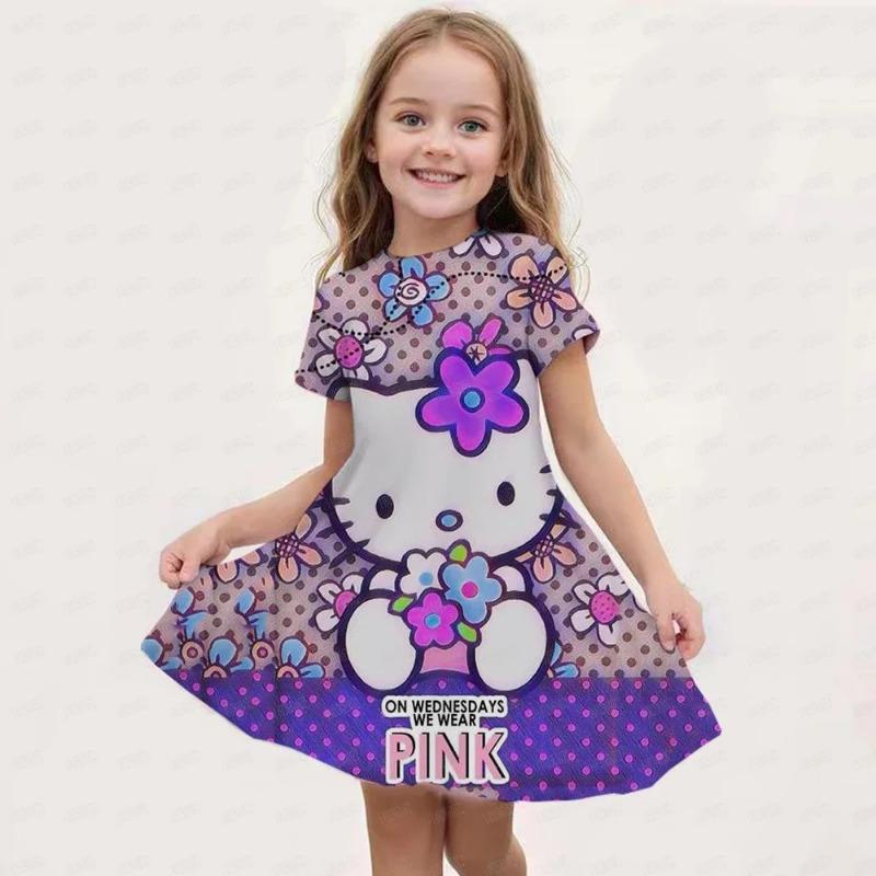 New Summer Girls Dress Fashion Cartoon Cute Cinnamoroll &Hello Kitty 3D Printing 110