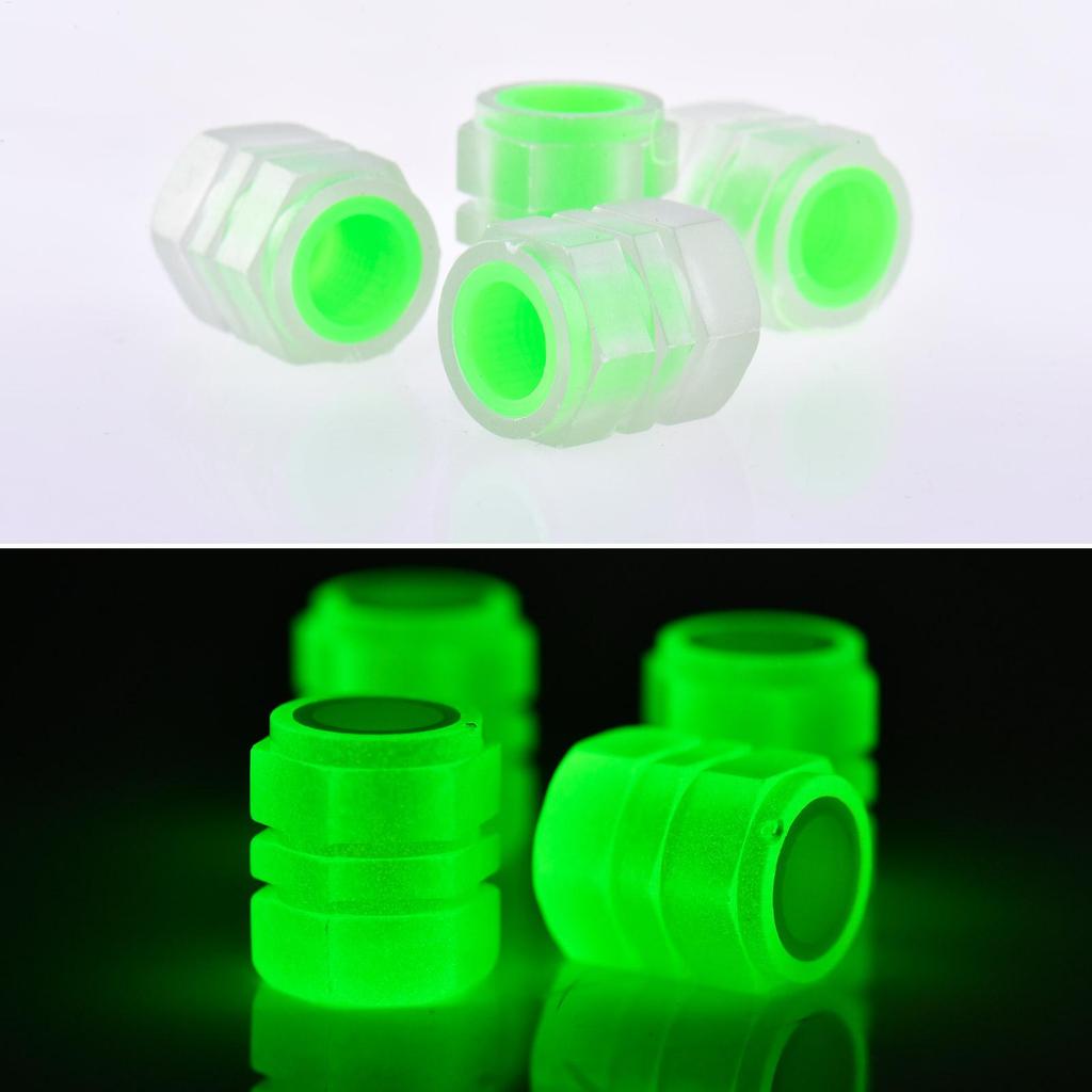 Night Glow Tire Valve Caps 4 PCS Car Tire Caps Glowing Tire Valve Stem Caps Car Decoration Accessories Car Wheel Dust Proof Air