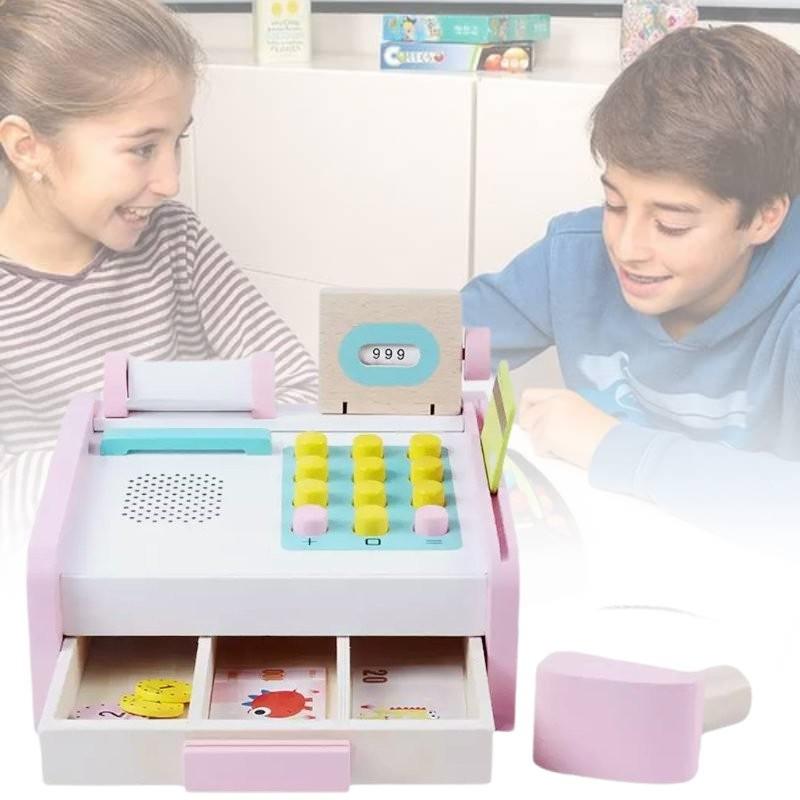 Wooden Cash Register Toy For Kids Realistic Role Play Supermarket Fun For Little Ones