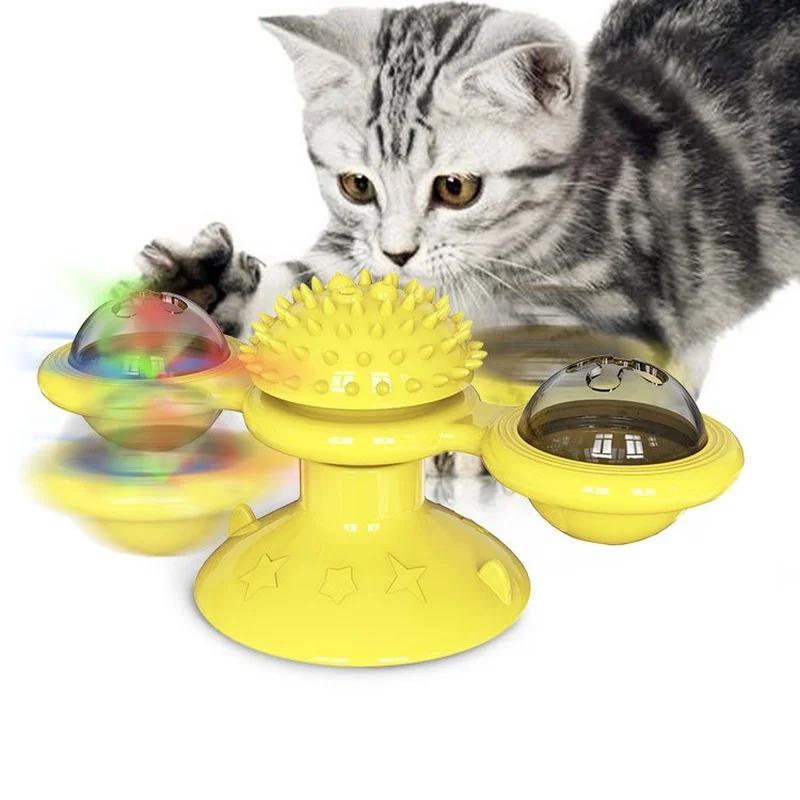 

Rotating Cat Toy Windmill Pet Toys for Cats Puzzle Cat Game Toy with Whirligig Turntable for Kitten Brush Teeth Pet Supplies жёлтый