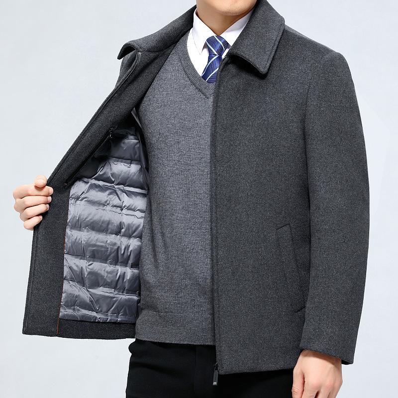 Men's casual pure cashmere coat men's medium-length middle-aged dad down lining woolen jacket