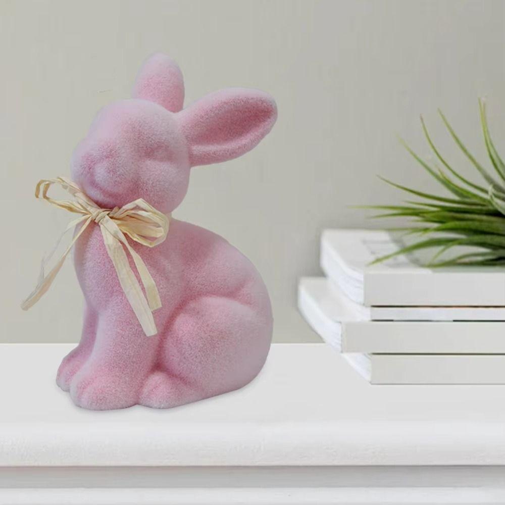 

Mini Foam Artificial Rabbit Statue Kawaii Furry Flocked Bunny Decor Garden рожевий
