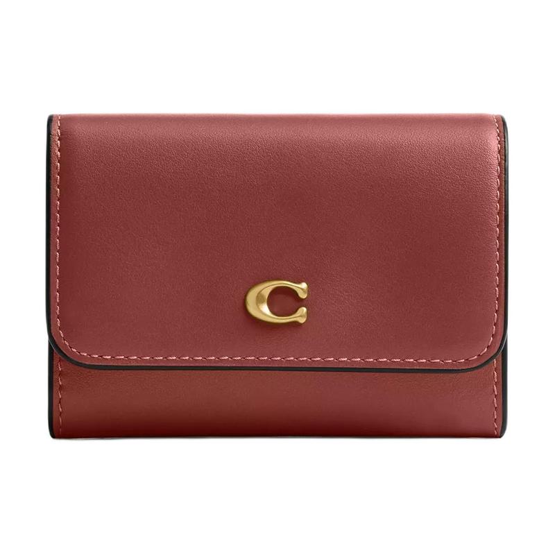 

COACH Essential etter Engraved Metal Accessories Calfskin Card Holder Women s Dark Peach dark peach color золотий