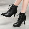 Red Short Boots Shoes Autumn Spring Women's Ankle Boot Black Point Toe Lace-up High Heels Party Dance Shoes Ladies Large Size